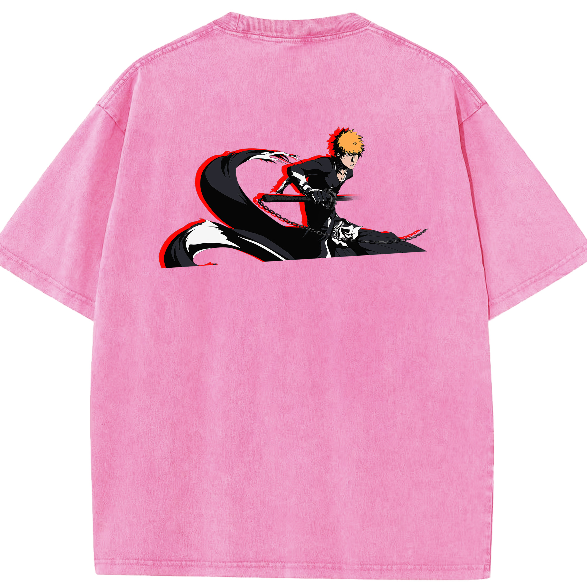 （画像用） ブリーチ 黒崎一護（くろさき いちご）BLEACH Kurosaki Ichigo 綿100% ヴィンテージ風 半袖Tシャツ（背面プリント）